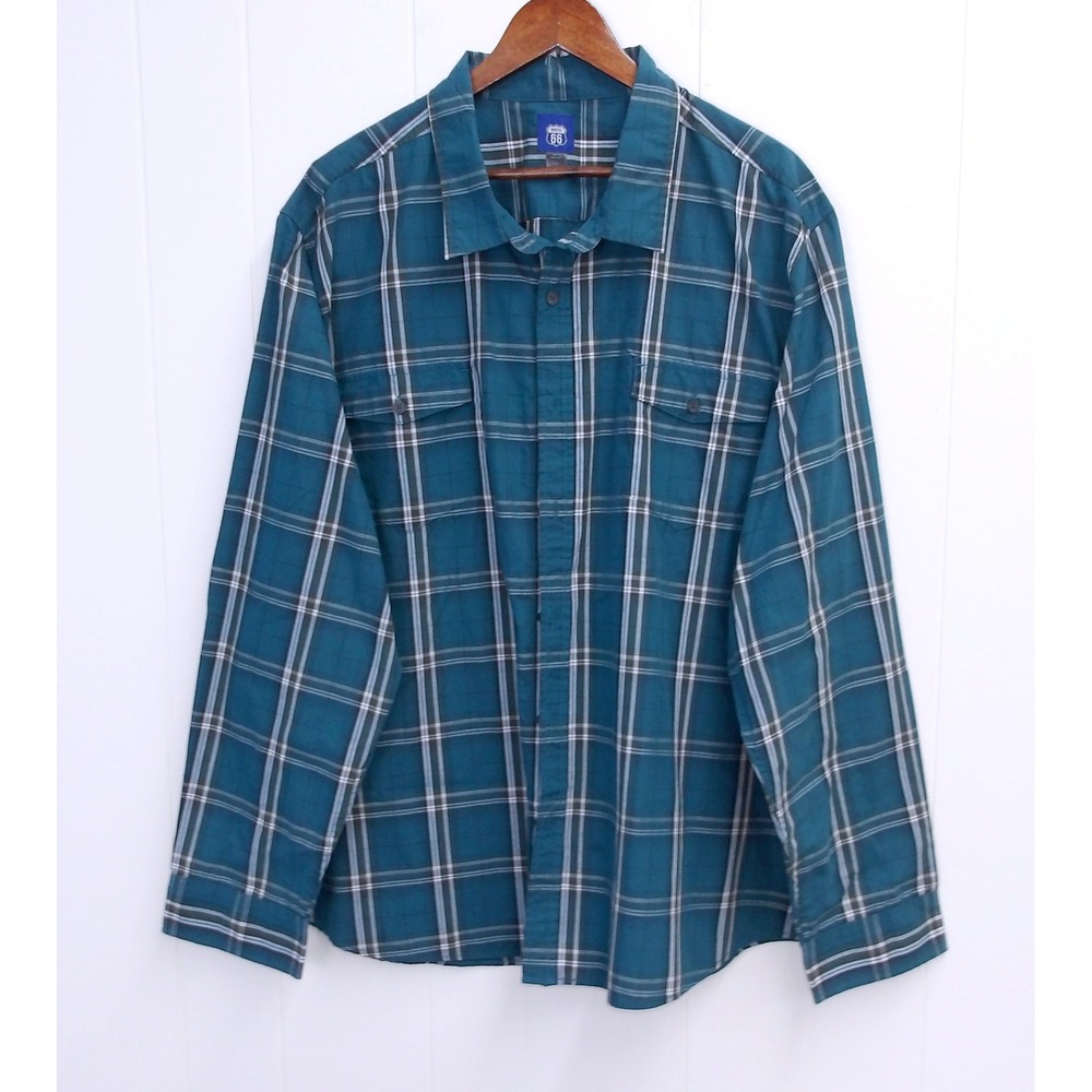 Route 66 Mens 4XL Green Plaid Short Sleeve Button‎ Up Casual Shirt / #1035